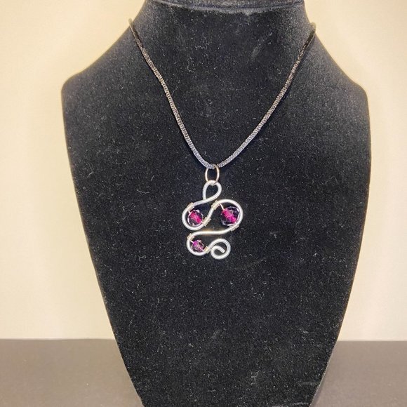 Deep Purple Faceted Glass Bead Adorned Stainless Steel Swirl Pendant - Picture 7 of 8